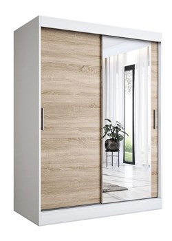 Szafa przesuwna biel + dąb sonoma 150 cm W2-L61 ze sklepu Edinos.pl w kategorii Szafy - zdjęcie 173367254