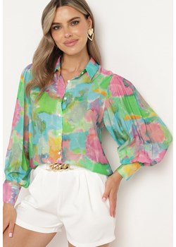 Różowo-Zielona Koszula z Wiskozą w Abstrakcyjny Wzór Dobbia ze sklepu Born2be Odzież w kategorii Koszule damskie - zdjęcie 173370781