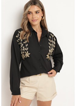 Czarna Klasyczna Koszula z Aplikacjami Zapinana na Guziki Nestaluna ze sklepu Born2be Odzież w kategorii Koszule damskie - zdjęcie 173370853