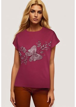 Ciemnofioletowy Klasyczny Bawełniany T-shirt z Nadrukiem Wiloa ze sklepu Born2be Odzież w kategorii Bluzki damskie - zdjęcie 173370944