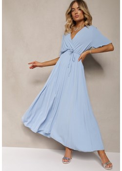 Jasnoniebieska Rozkloszowana Sukienka Plisowana z Wiązanym Paskiem Eilemona ze sklepu Renee odzież w kategorii Sukienki - zdjęcie 173371502
