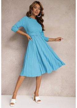 Niebieska Sukienka Plisowana z Paskiem Valfe ze sklepu Renee odzież w kategorii Sukienki - zdjęcie 173371530