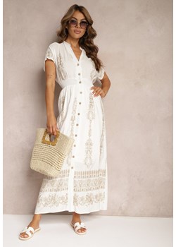 Biała Koszulowa Sukienka z Bawełną i Gumkami w Talii Zapinana na Guziki Fosofia ze sklepu Renee odzież w kategorii Sukienki - zdjęcie 173371783