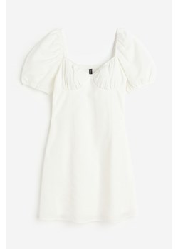 H & M - Krepowana sukienka z bufiastym rękawem - Biały ze sklepu H&M w kategorii Bluzki damskie - zdjęcie 173372283