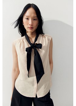 H & M - Bluzka z wiązaniem - Biały ze sklepu H&M w kategorii Bluzki damskie - zdjęcie 173372292