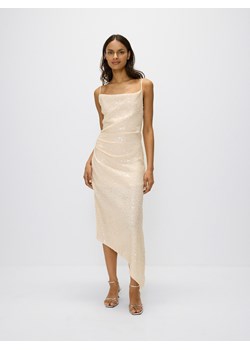 Reserved - Asymetryczna sukienka z cekinami - złamana biel ze sklepu Reserved w kategorii Sukienki - zdjęcie 173373493
