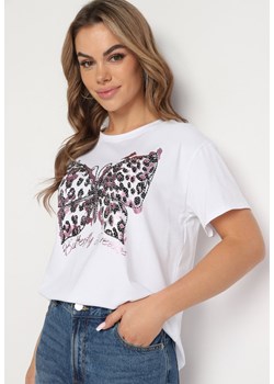 Różowy Bawełniany T-shirt z Nadrukiem Risalyn ze sklepu Born2be Odzież w kategorii Bluzki damskie - zdjęcie 173373844