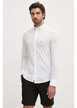 Gant koszula bawełniana męska kolor biały slim z kołnierzykiem button-down ze sklepu ANSWEAR.com w kategorii Koszule męskie - zdjęcie 173375553