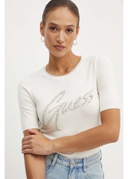 Guess t-shirt damski kolor beżowy ze sklepu ANSWEAR.com w kategorii Bluzki damskie - zdjęcie 173375563