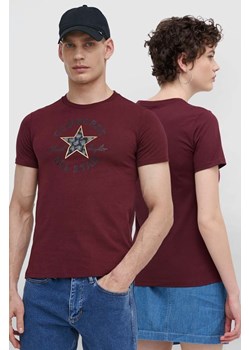 Converse t-shirt bawełniany kolor bordowy z nadrukiem ze sklepu ANSWEAR.com w kategorii Bluzki damskie - zdjęcie 173375800