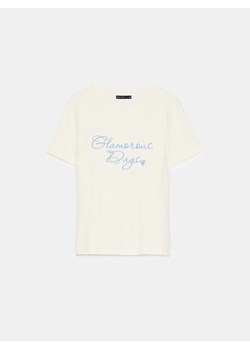 Mohito - T-shirt z napisem - kremowy ze sklepu Mohito w kategorii Bluzki damskie - zdjęcie 173380320