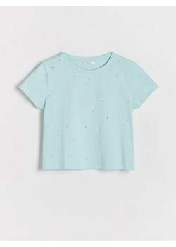Reserved - T-shirt z cyrkoniami - jasnoturkusowy ze sklepu Reserved w kategorii Bluzki dziewczęce - zdjęcie 173381120