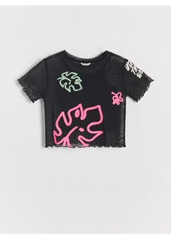 Reserved - Dwuwarstwowy t-shirt z nadrukiem - czarny ze sklepu Reserved w kategorii Bluzki dziewczęce - zdjęcie 173381132