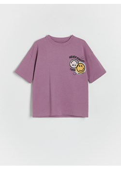 Reserved - T-shirt oversize SmileyWorld® - fioletowy ze sklepu Reserved w kategorii T-shirty chłopięce - zdjęcie 173381354