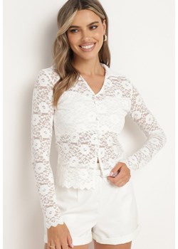 Biała Koronkowa Bluzka Koszula z Guzikami Tiamasol ze sklepu Born2be Odzież w kategorii Bluzki damskie - zdjęcie 173382324
