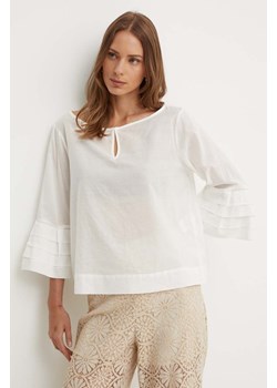 Sisley bluzka bawełniana damska kolor beżowy gładka ze sklepu ANSWEAR.com w kategorii Bluzki damskie - zdjęcie 173382544