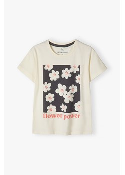 T-shirt bawełniany dla dziewczynki z kwiatowym nadrukiem ze sklepu 5.10.15 w kategorii Bluzki dziewczęce - zdjęcie 173382640