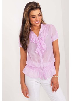 Jasnoróżowa letnia bluzka rozpinana z falbanką ze sklepu 5.10.15 w kategorii Bluzki damskie - zdjęcie 173382722