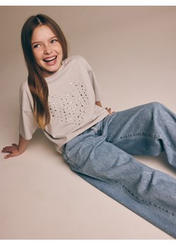 Reserved - Jeansy wide leg z aplikacją - niebieski ze sklepu Reserved w kategorii Spodnie dziewczęce - zdjęcie 173383592