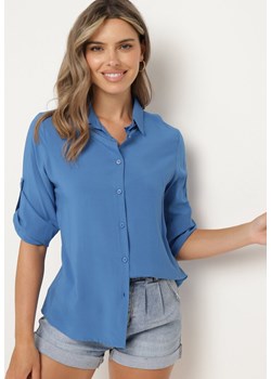 Niebieska Klasyczna Koszula z Bawełny i Wiskozy z Rękawami 3/4 Adioria ze sklepu Born2be Odzież w kategorii Koszule damskie - zdjęcie 173383890