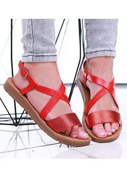 Czerwone damskie sandały na płaskim obcasie /B4-3 16275 T261/ ze sklepu Pantofelek24.pl w kategorii Sandały damskie - zdjęcie 173385941