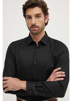 Joop! koszula bawełniana męska kolor czarny slim z kołnierzykiem klasycznym 30042502 ze sklepu ANSWEAR.com w kategorii Koszule męskie - zdjęcie 173386190