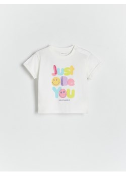 Reserved - T-shirt z aplikacją SmileyWorld® - złamana biel ze sklepu Reserved w kategorii Bluzki dziewczęce - zdjęcie 173389572