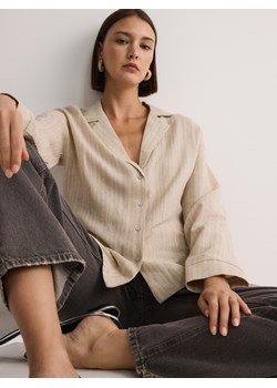 Reserved - Koszula oversize z lnem oraz wiskozą - beżowy ze sklepu Reserved w kategorii Koszule damskie - zdjęcie 173389983