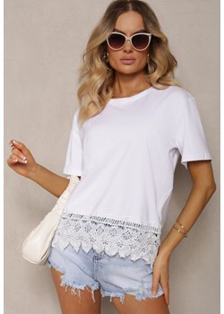 Biały  Bawełniany T-shirt Wykończony Koronką Corrla ze sklepu Renee odzież w kategorii Bluzki damskie - zdjęcie 173390224