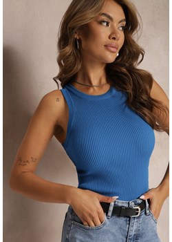 Niebieski Prążkowany Top z Okrągłym Dekoltem Nasanine ze sklepu Renee odzież w kategorii Bluzki damskie - zdjęcie 173390414