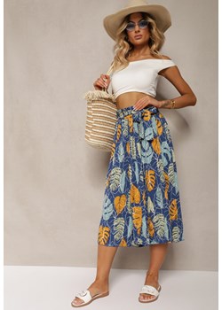 Niebiesko-Żółte Spodnie Szwedy z Bawełną High Waist Wykończone Gumką w Talii Pasefia ze sklepu Renee odzież w kategorii Spodnie damskie - zdjęcie 173390522
