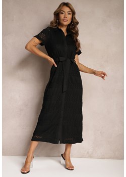 Czarna Sukienka o Koszulowym Kroju Zapinana na Guziki z Paskiem Galavia ze sklepu Renee odzież w kategorii Sukienki - zdjęcie 173390744