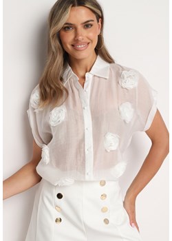 Biała Koszula Zapinana na Guziki Ozdobiona Aplikacją Opalea ze sklepu Born2be Odzież w kategorii Koszule damskie - zdjęcie 173391364