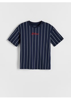 Reserved - T-shirt oversize w paski - granatowy ze sklepu Reserved w kategorii T-shirty chłopięce - zdjęcie 173393544