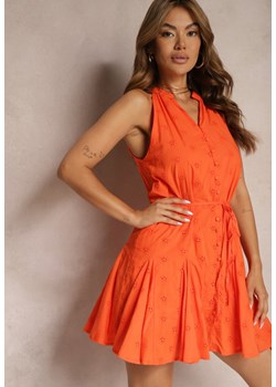 Pomarańczowa Bawełniana Sukienka bez Rękawów Wiązana w Pasie z Guzikami Jolanea ze sklepu Renee odzież w kategorii Sukienki - zdjęcie 173393833