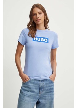Hugo Blue t-shirt bawełniany damski kolor niebieski ze sklepu ANSWEAR.com w kategorii Bluzki damskie - zdjęcie 173395783