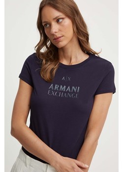 Armani Exchange t-shirt bawełniany damski kolor granatowy ze sklepu ANSWEAR.com w kategorii Bluzki damskie - zdjęcie 173395791
