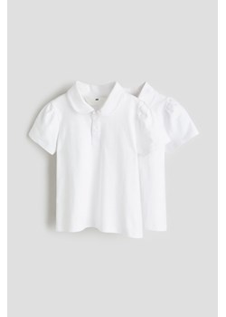 H & M - Szkolny top polo z bawełny 2-pak - Biały ze sklepu H&M w kategorii Bluzki dziewczęce - zdjęcie 173396460
