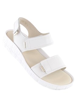 Skórzane komfortowe sandały damskie na rzepy białe Helios 136.188 ze sklepu ButyModne.pl w kategorii Sandały damskie - zdjęcie 173396934