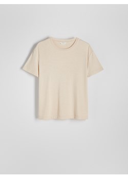 Reserved - T-shirt regular z wiskozą - beżowy ze sklepu Reserved w kategorii T-shirty męskie - zdjęcie 173401164