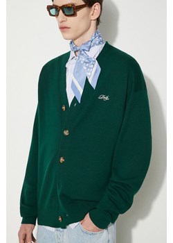 Drôle de Monsieur sweter wełniany Le Cardigan Drôle męski kolor zielony PERM-CA123-WO007-DGN ze sklepu PRM w kategorii Swetry męskie - zdjęcie 173408554