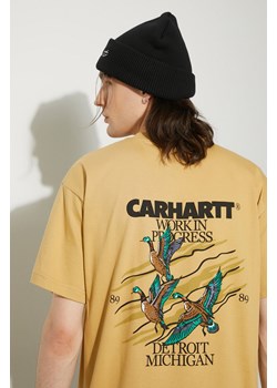 Carhartt WIP t-shirt bawełniany Ducks męski kolor beżowy z nadrukiem I033662.1YHXX ze sklepu PRM w kategorii T-shirty męskie - zdjęcie 173408560