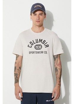 Columbia t-shirt męski kolor beżowy z nadrukiem ze sklepu PRM w kategorii T-shirty męskie - zdjęcie 173408610