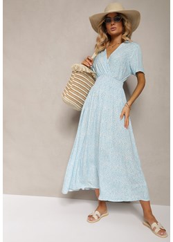 Jasnoniebieska Sukienka z Kopertowym Dekoltem i Gumką w Pasie Tinettha ze sklepu Renee odzież w kategorii Sukienki - zdjęcie 173413190