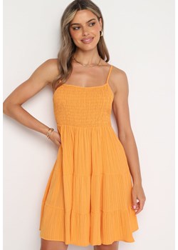 Pomarańczowa Rozkloszowana Sukienka na Ramiączkach z Gumkami w Talii Ageridia ze sklepu Born2be Odzież w kategorii Sukienki - zdjęcie 173413611