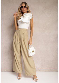 Beżowe Spodnie Garniturowe z Szerokimi Nogawkami Vikinne ze sklepu Renee odzież w kategorii Spodnie damskie - zdjęcie 173420214
