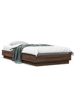 Nowoczesne łóżko z oświetleniem LED brązowy dąb 90x200 - Surlei ze sklepu Edinos.pl w kategorii Łóżka i materace - zdjęcie 173423294