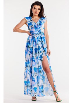 Asymetryczna sukienka z szyfonu niebiesko-biała A502, Kolor niebiesko-biały, Rozmiar L, Awama ze sklepu Primodo w kategorii Sukienki - zdjęcie 173430174