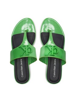 Calvin Klein Jeans Japonki Flat Sandal Slide Toepost Mg Met YW0YW01342 Zielony ze sklepu MODIVO w kategorii Klapki damskie - zdjęcie 173431631