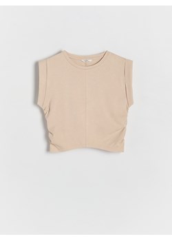 Reserved - Bawełniany t-shirt - beżowy ze sklepu Reserved w kategorii Bluzki dziewczęce - zdjęcie 173433773